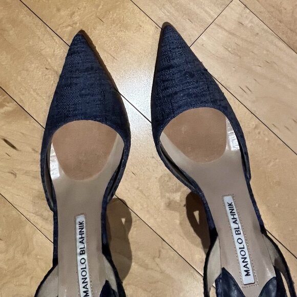 Manolo Blahnik Medium Blue Fabric Slingback Heels Size 39 - Picture 4 of 7